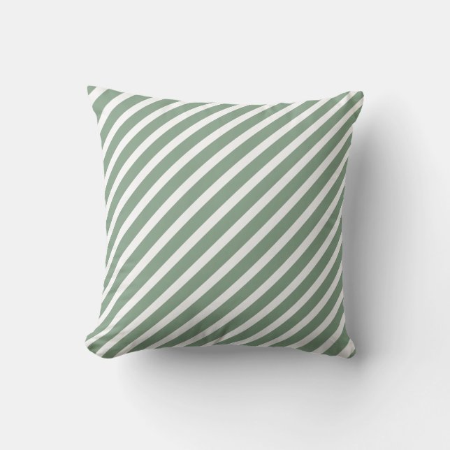 Elegant Green White Striped Cushion (Front)