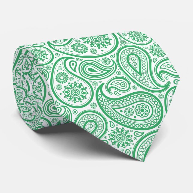 Elegant green & White Vintage Paisley Neck Tie (Rolled)