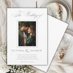 Elegant Green & White Wedding Invitation & Photo