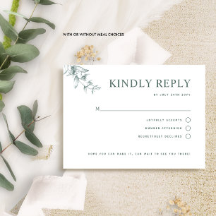 Elegant Green White Wedding With/without Meal RSVP Card