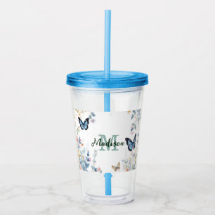 elegant Green Wildflower Boho Monogram In Bloom Acrylic Tumbler