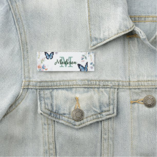 elegant Green Wildflower Boho Monogram In Bloom Name Tag
