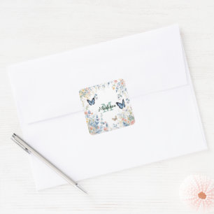 elegant Green Wildflower Boho Monogram In Bloom Square Sticker