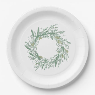 Elegant Green Winter Botanical Wreath Paper Plate