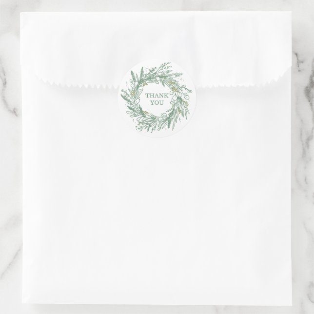 Elegant Green Winter Botanical Wreath Wedding Classic Round Sticker (Bag)