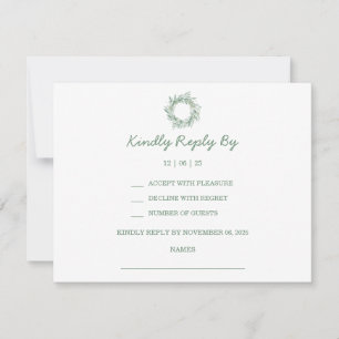 Elegant Green Winter Botanical Wreath Wedding RSVP Card