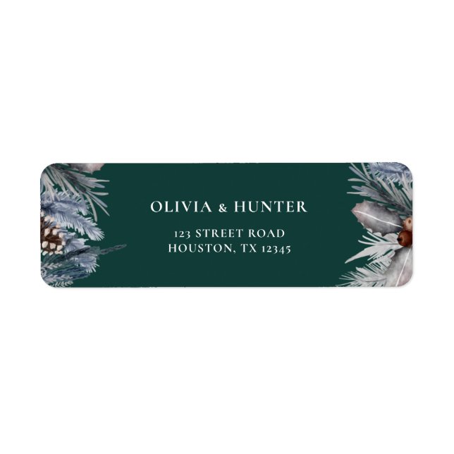 Elegant Green Winter Wedding Return Address Label (Front)
