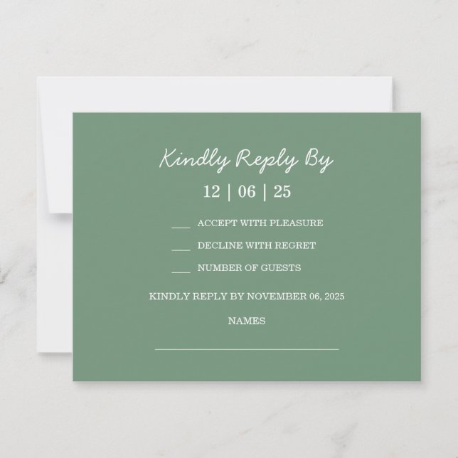 Elegant Green Winter Wedding RSVP Card (Front)