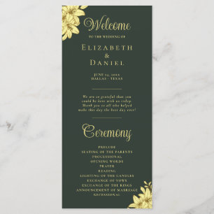 Elegant Green with Gold Typography Wedding  Programme