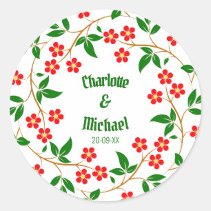 Elegant Green Wreath Floral Wedding Party  Classic Round Sticker