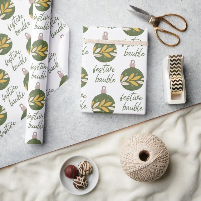 Elegant Green Yellow Christmas Festive Bauble  Wrapping Paper (Crafts)
