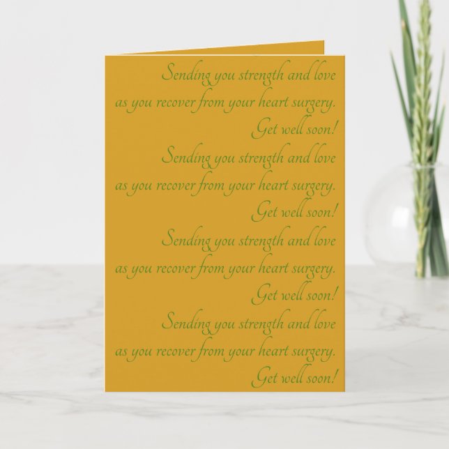 Elegant Green Yellow Get Well Wishes Heart Surgery Card (Front)