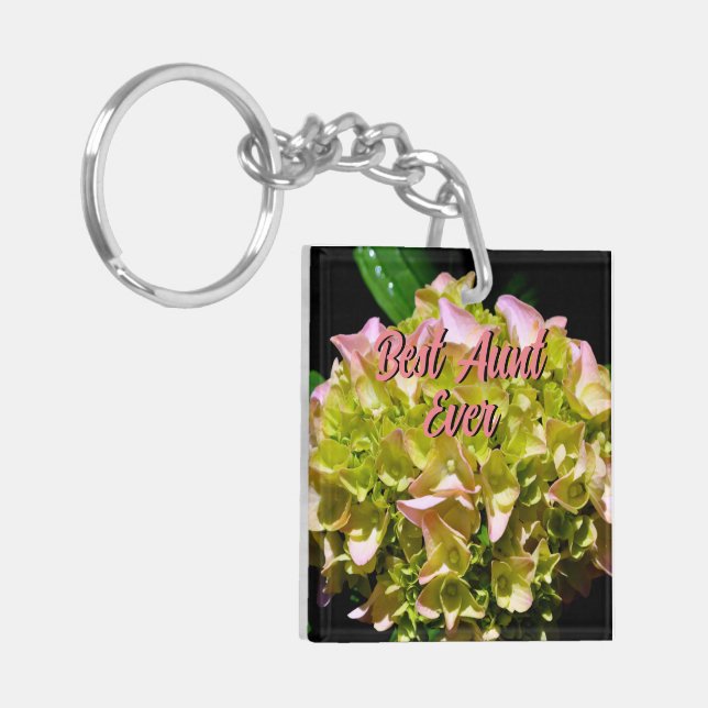 Elegant green yellow pink Hydrangea flowers Key Ring (Front Left)