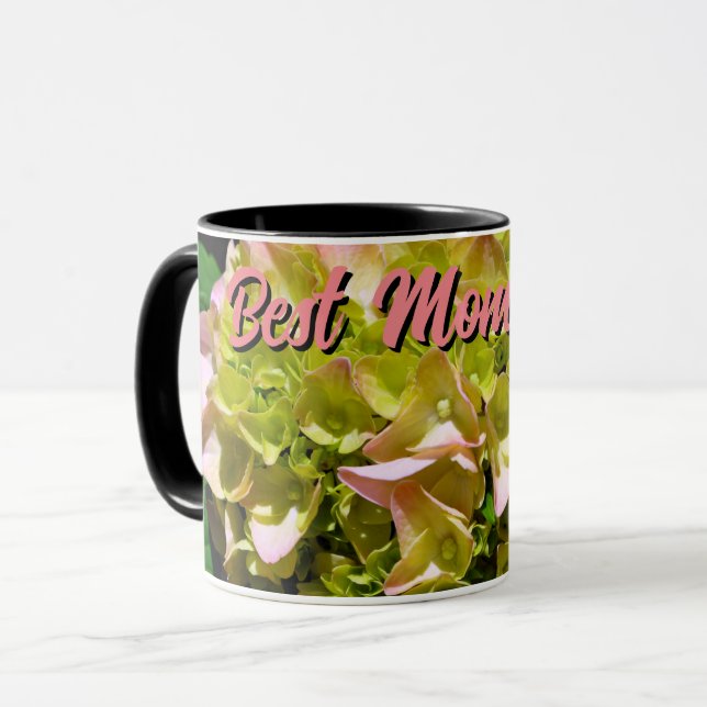 Elegant green yellow pink Hydrangea flowers Moms Mug (Front Left)