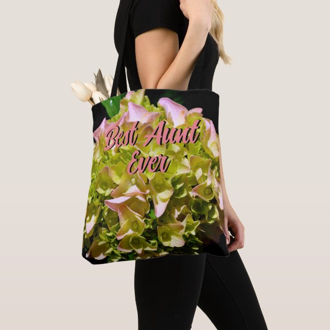 Elegant green yellow pink Hydrangea flowers Tote Bag (Close Up)