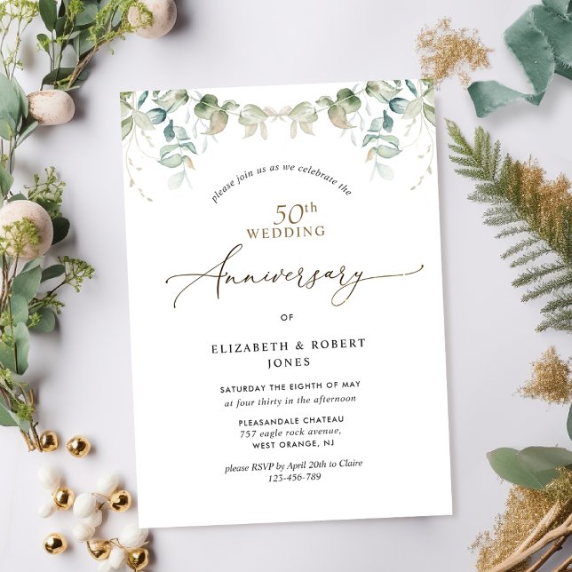Elegant Greenery 50th Wedding Anniversary  Invitation (Creator Uploaded)