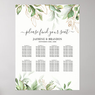 Elegant Greenery 8 Table Wedding Seating Chart