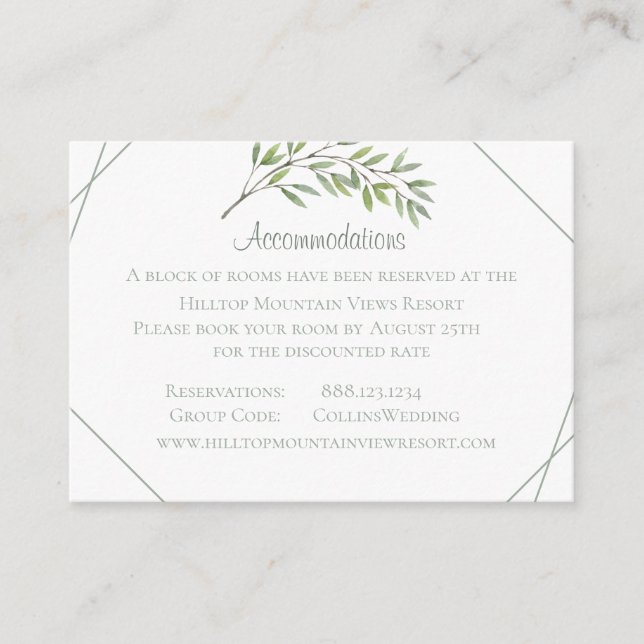 Elegant Greenery Accommodations Card (Front)