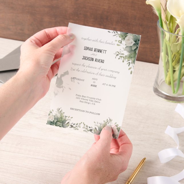 Elegant Greenery Acrylic Wedding Invitation (Handheld)