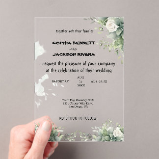 Elegant Greenery Acrylic Wedding Invitation
