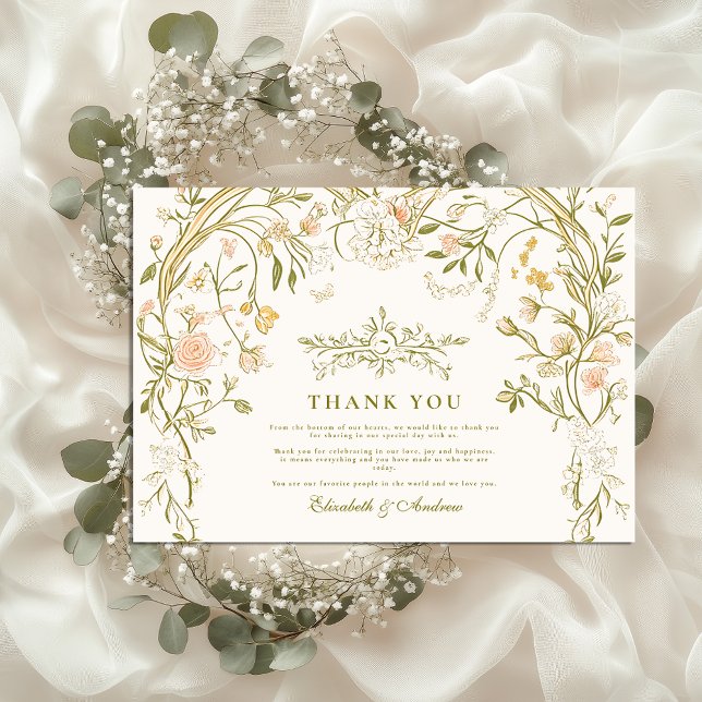 Elegant Greenery and Blush Floral Frame Wedding  Thank You Card (Creator Uploaded)