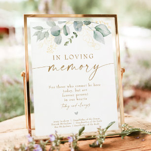 Elegant Greenery and Gold In Loving Memory Wedding Poster