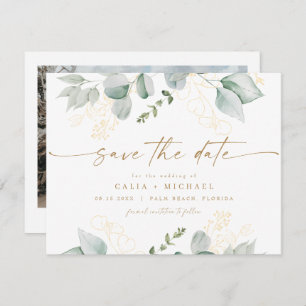 Elegant Greenery and Gold Wedding Save the Date Invitation