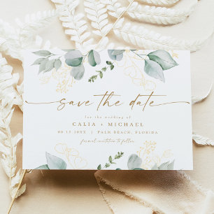 Elegant Greenery and Gold Wedding Save the Date Invitation