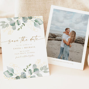 Elegant Greenery and Gold Wedding Save the Date Invitation