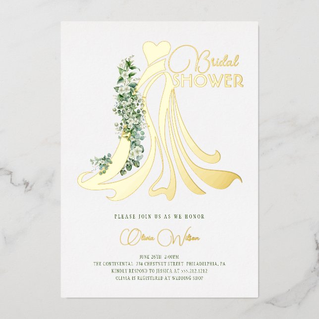 Elegant Greenery and Wedding Dress Bridal Shower  (Front)