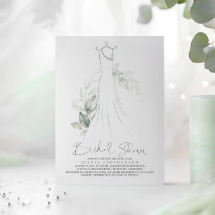 Elegant Greenery and Wedding Dress Bridal Shower Invitation