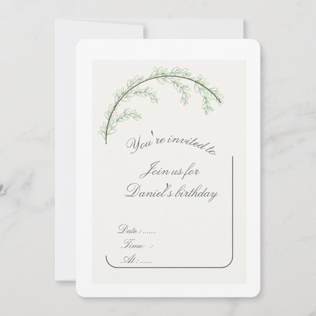 Elegant Greenery Arch Birthday Invitation Card (Front)