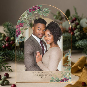 Elegant Greenery Arch Christmas Photo Holiday Card Acrylic Invitations