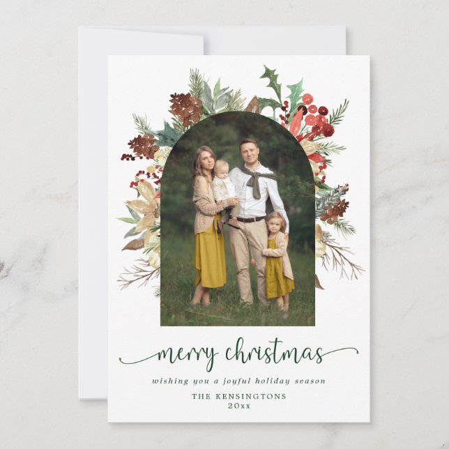 Elegant Greenery Arch Merry Christmas Photo Holiday Card (Front)