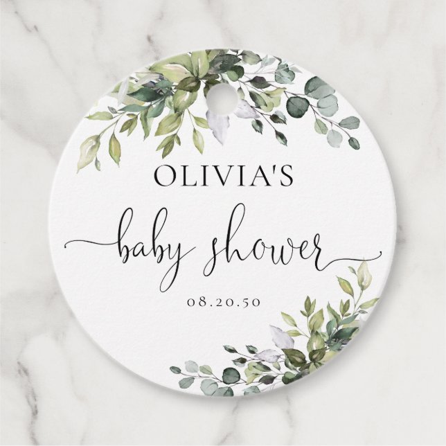 Elegant Greenery Baby Shower Favour Tags (Front)