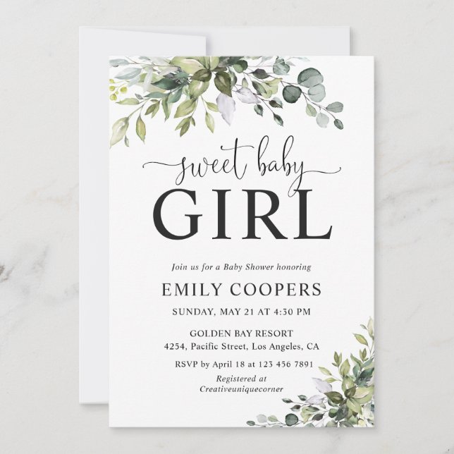 Elegant Greenery Baby Shower Invitation (Front)