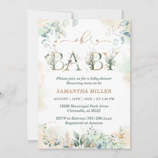 Elegant Greenery Baby Shower Invitation (Front)