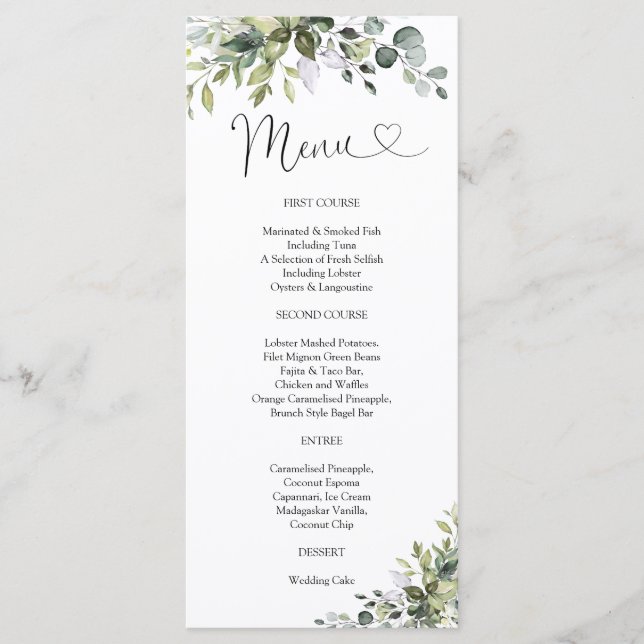 Elegant Greenery Baby Shower Menu (Front)