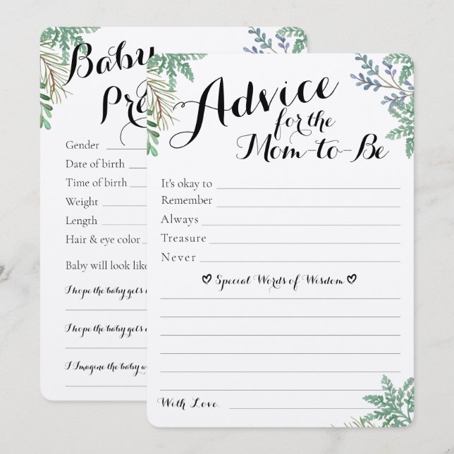 Elegant Greenery Baby Shower Predictions & Advice (Front/Back)