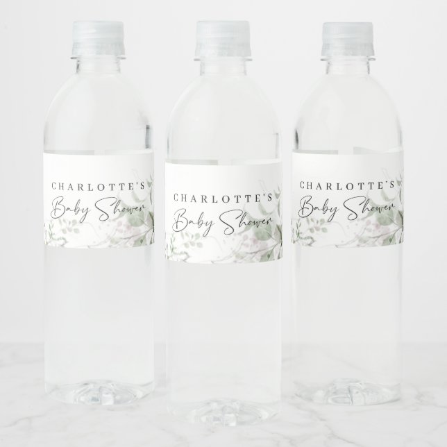 Elegant Greenery Baby Shower Water Bottle Labels (Bottles)