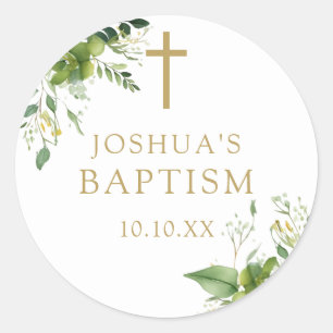 Elegant Greenery Baptism Christening Favour Classic Round Sticker