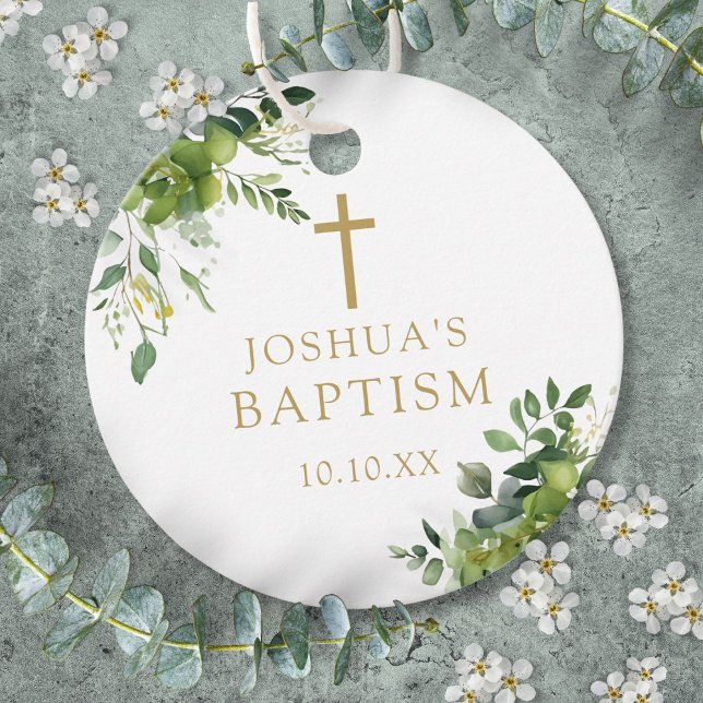 Elegant Greenery Baptism Christening Favour Tags (Elegant Greenery Baptism Christening Favor Tags)