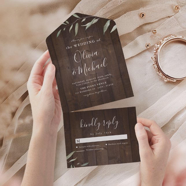 Elegant greenery barn wood county rustic wedding all in one invitation (Elegant greenery barn wood county rustic wedding all in one invitation)