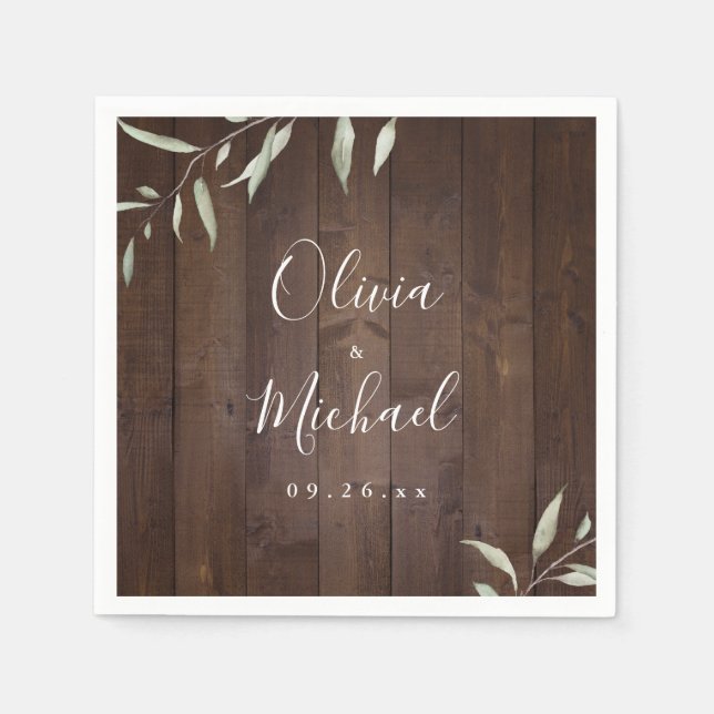 Elegant greenery barn wood county rustic wedding napkin (Front)