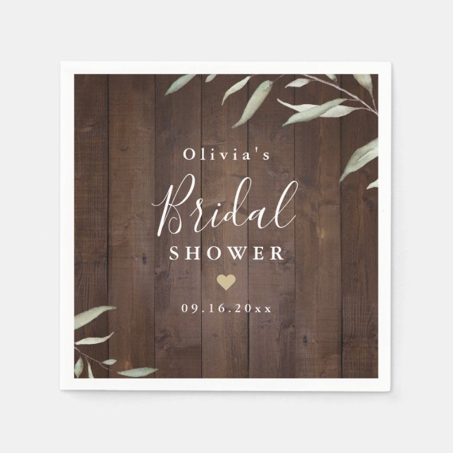 Elegant greenery barn wood rustic bridal shower napkin (Front)