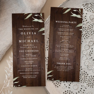 Elegant greenery barn wood rustic wedding program menu