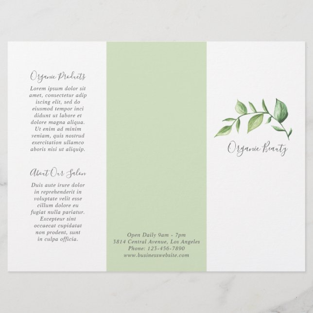 Elegant Greenery Beauty Salon Trifold Brochure (Front)
