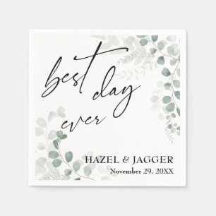 Elegant Greenery Best Day Ever Wedding Napkin
