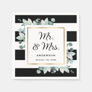 Elegant Greenery Black and White Wedding Napkin