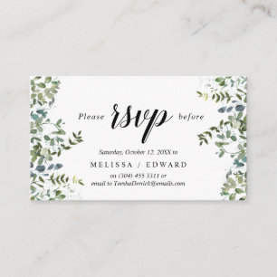 Elegant Greenery, Black, RSVP respond, Reply Enclosure Card